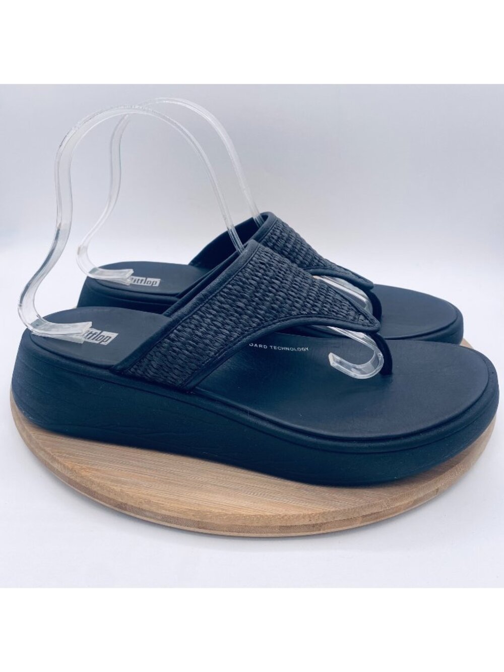Fitflop Sandals Womens 9 Black Leather F Mode Flip Flop Recovery Wedge